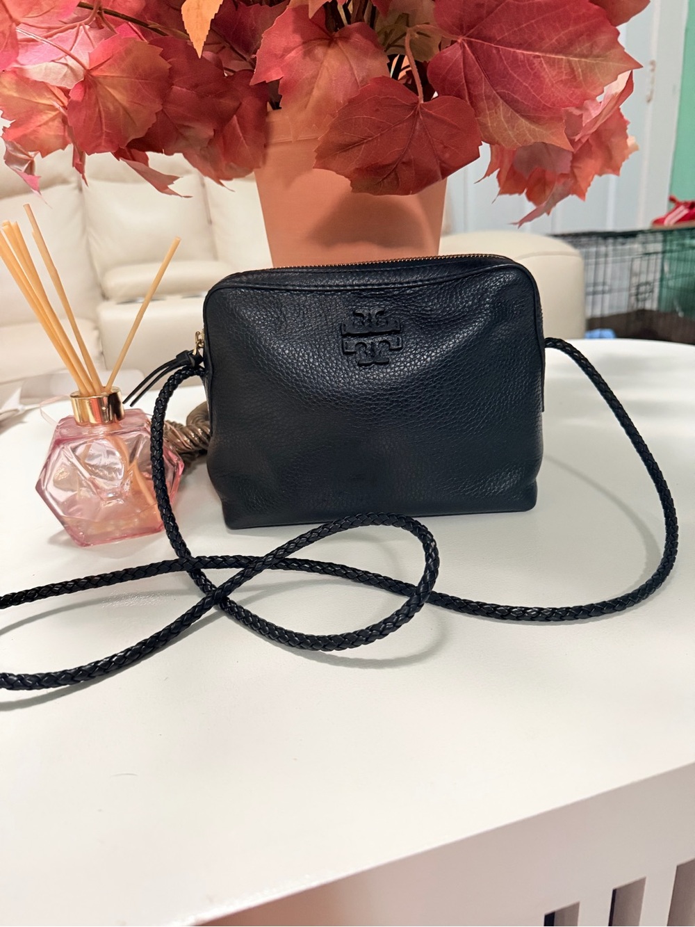Tory Burch Black Pebbled Leather Crossbody Bag